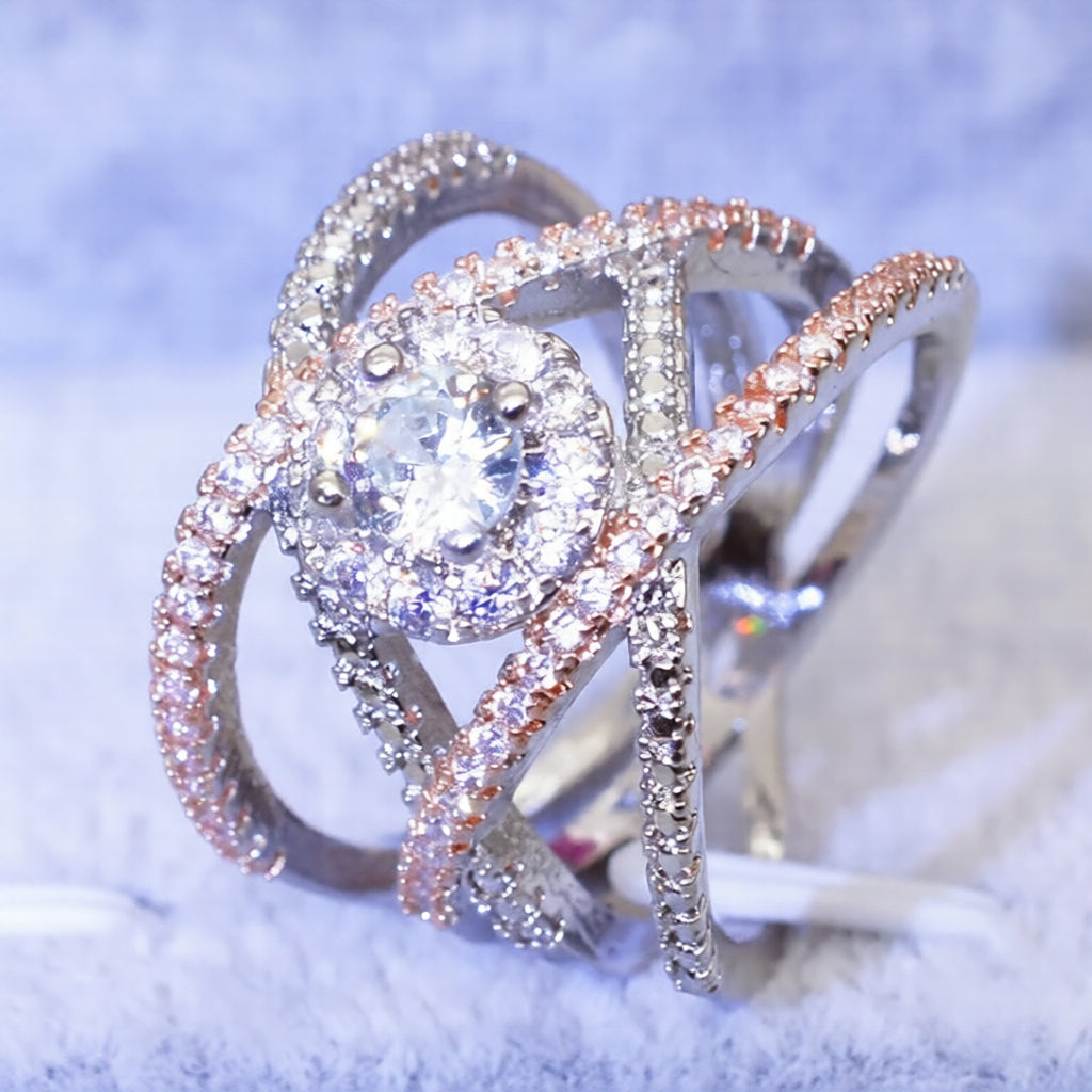 Χάλκινο Δαχτυλίδι σε Ασημί Απόχρωση με Ζιργκόν