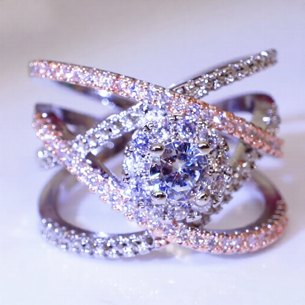 Χάλκινο Δαχτυλίδι σε Ασημί Απόχρωση με Ζιργκόν